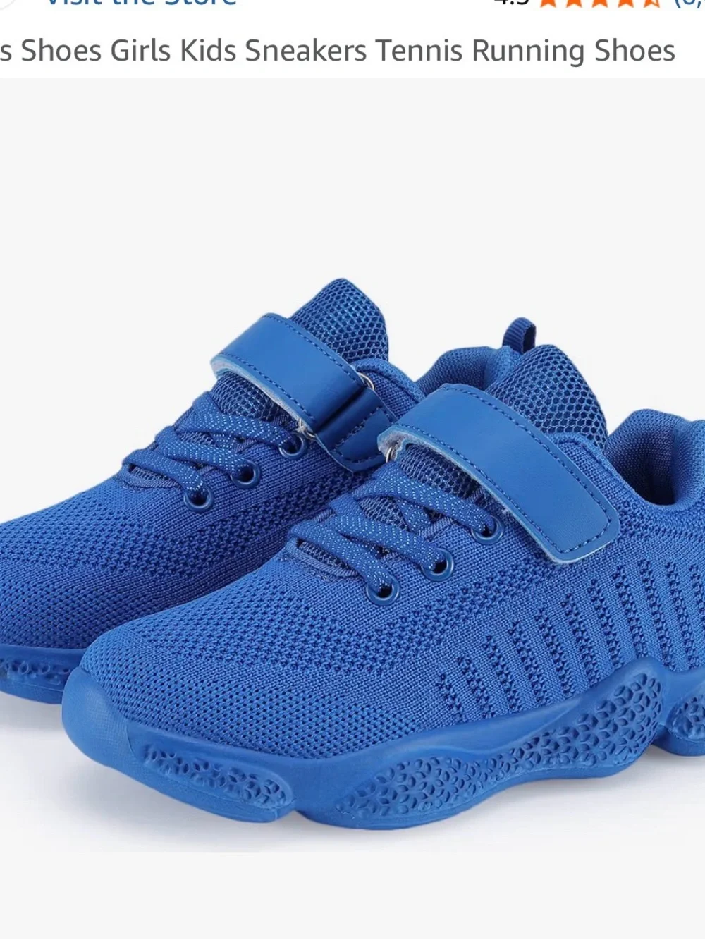 Kids Lightweight Blue Knit Sneakers with Hook-and-Loop Strap